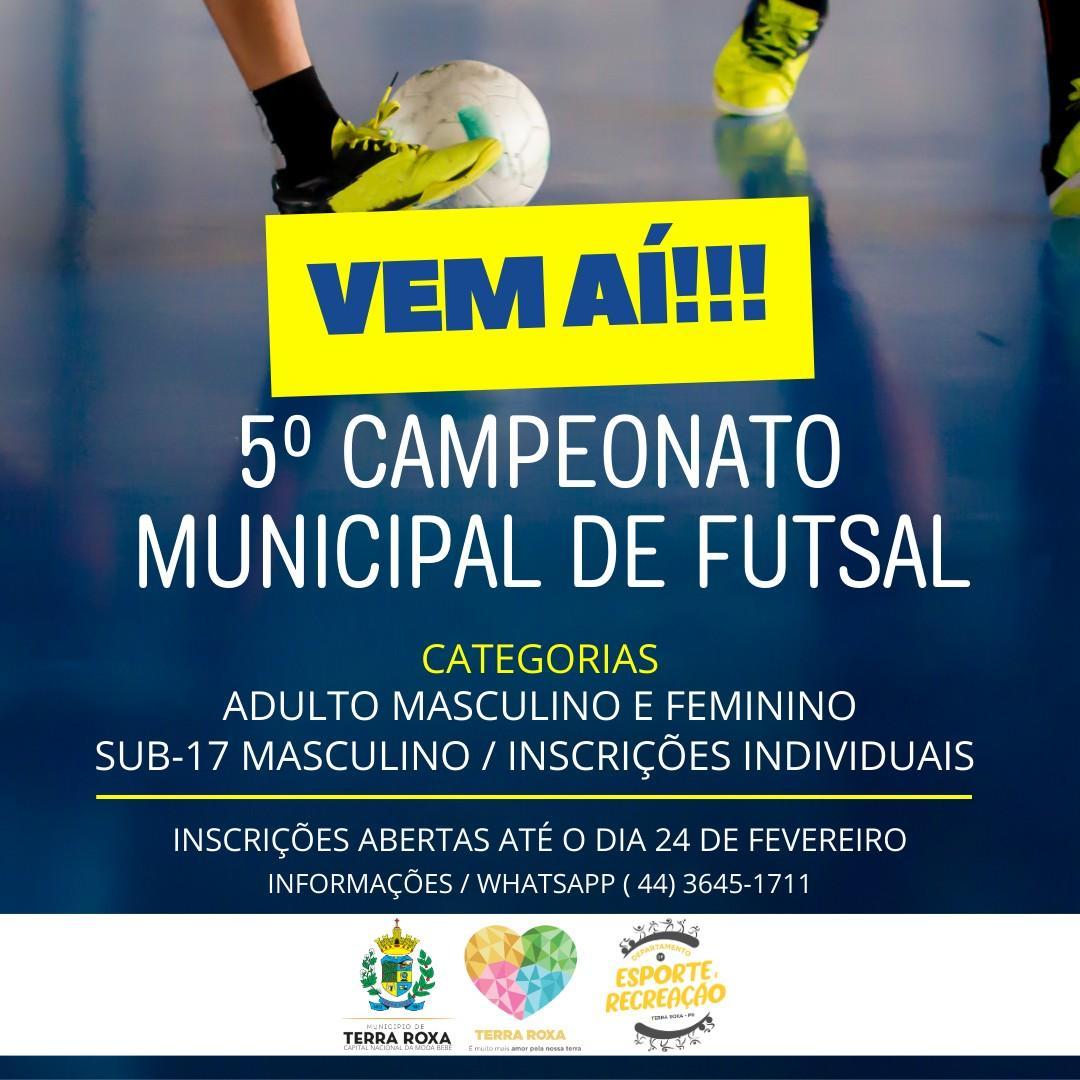 Vem aí o 5º Campeonato Municipal de Futsal de Terra Roxa